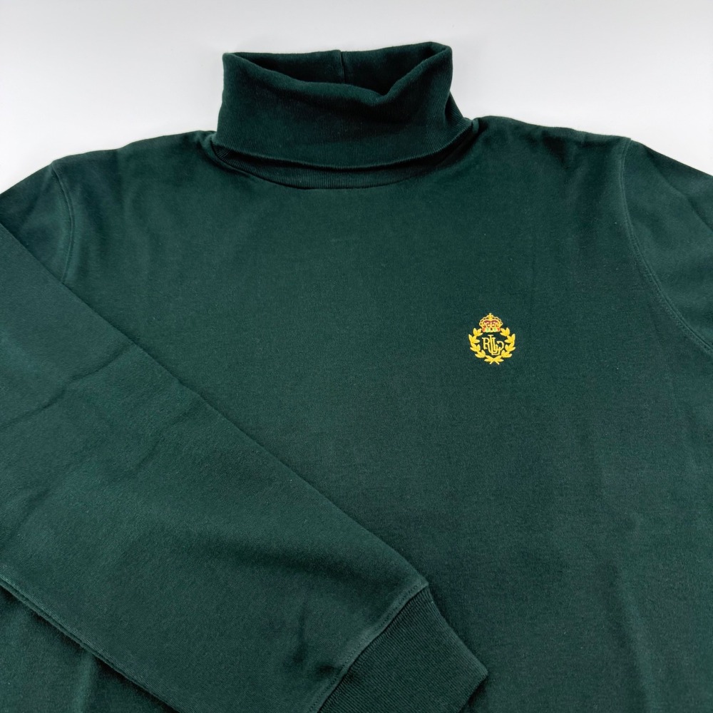 Lauren Ralph Lauren Green Cotton Crest Turtleneck Top Large